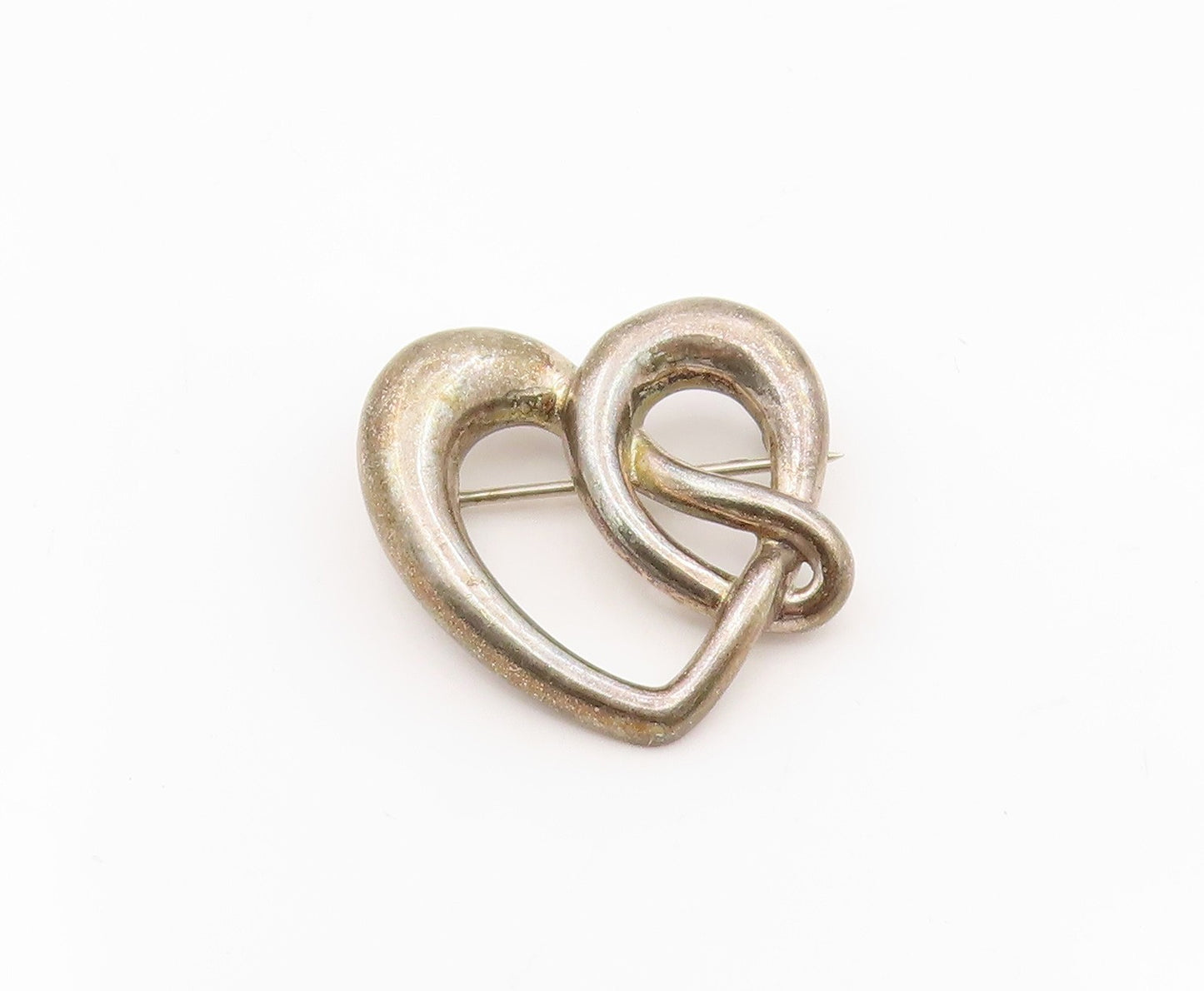 925 Sterling Silver Vintage Brooch Intertwined Celtic Love Heart Pin  BP12099