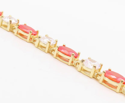 925 Sterling Silver Vintage Bracelet Gold Plated Oval Orange & White CZ  BT10835