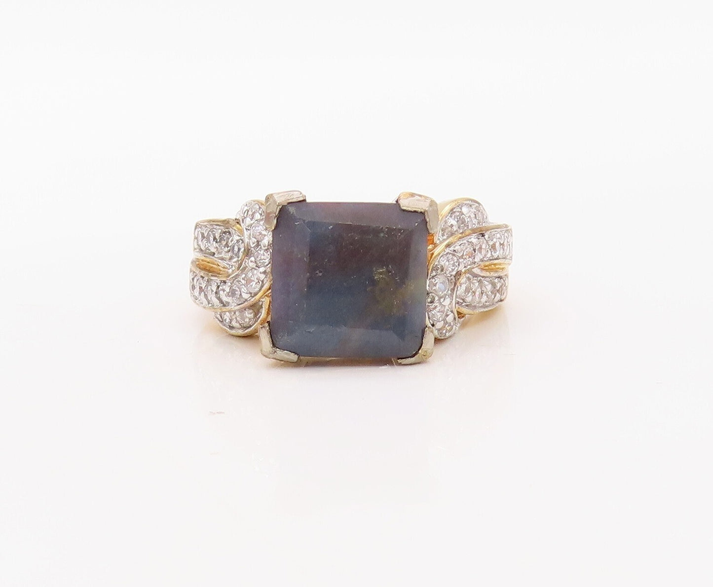 925 Sterling Silver Vintage Ring Gold Plated Gemstone & Topaz  Sz 8  RG30581