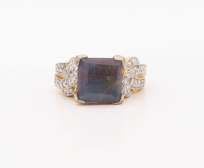 925 Sterling Silver Vintage Ring Gold Plated Gemstone & Topaz  Sz 8  RG30581