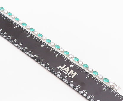925 Sterling Silver Vintage Bracelet Oval Cut Sea Green & White Topaz  BT10880