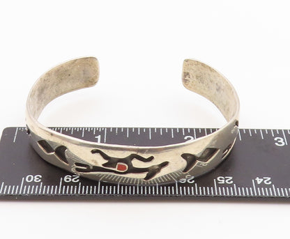 925 Sterling Silver Vintage Bracelet SOUTHWESTERN Antelope Motif Cuff  BT12144