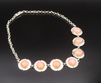 925 Sterling Silver  Vintage Seven Stone Cabochon Agate Chain Necklace  NE3998