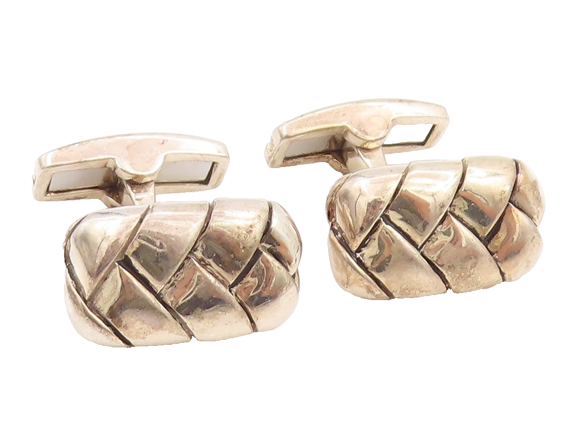 925 Sterling Silver Vintage Cuff Links SCOTT KAY Solid Domed Basket Weave TR4051