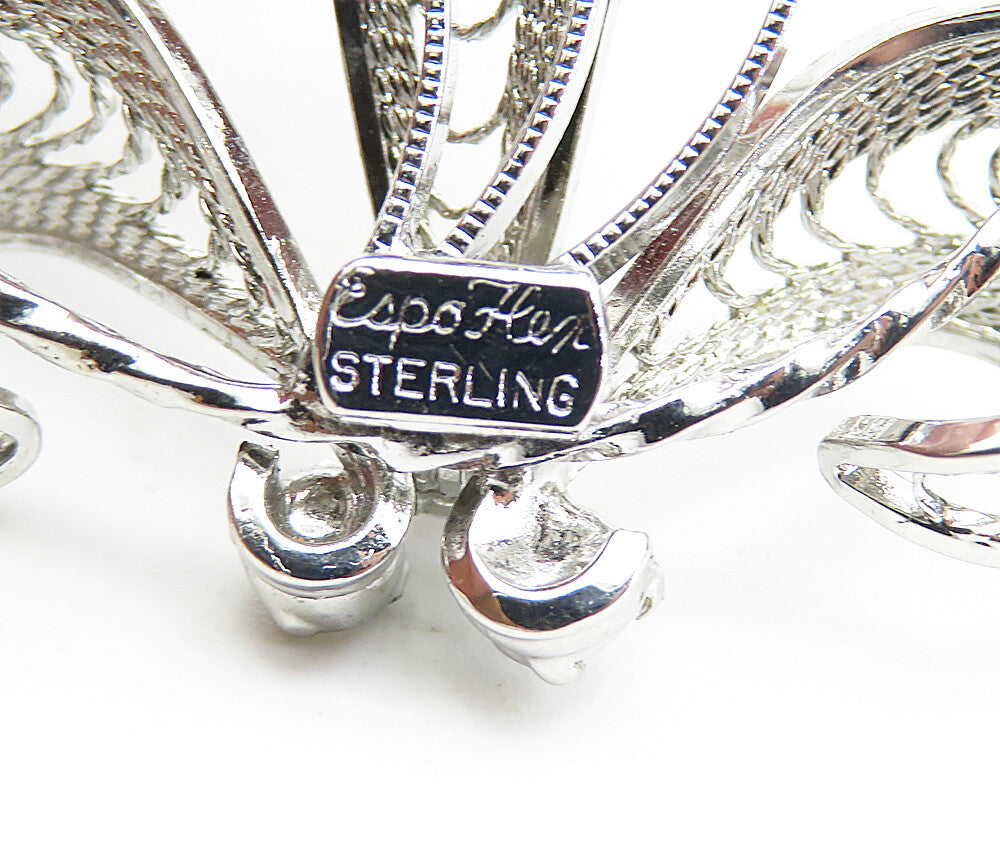 ESPO 925 Sterling Silver  Vintage Topaz Filigree Flower Brooch Pin  BP2827