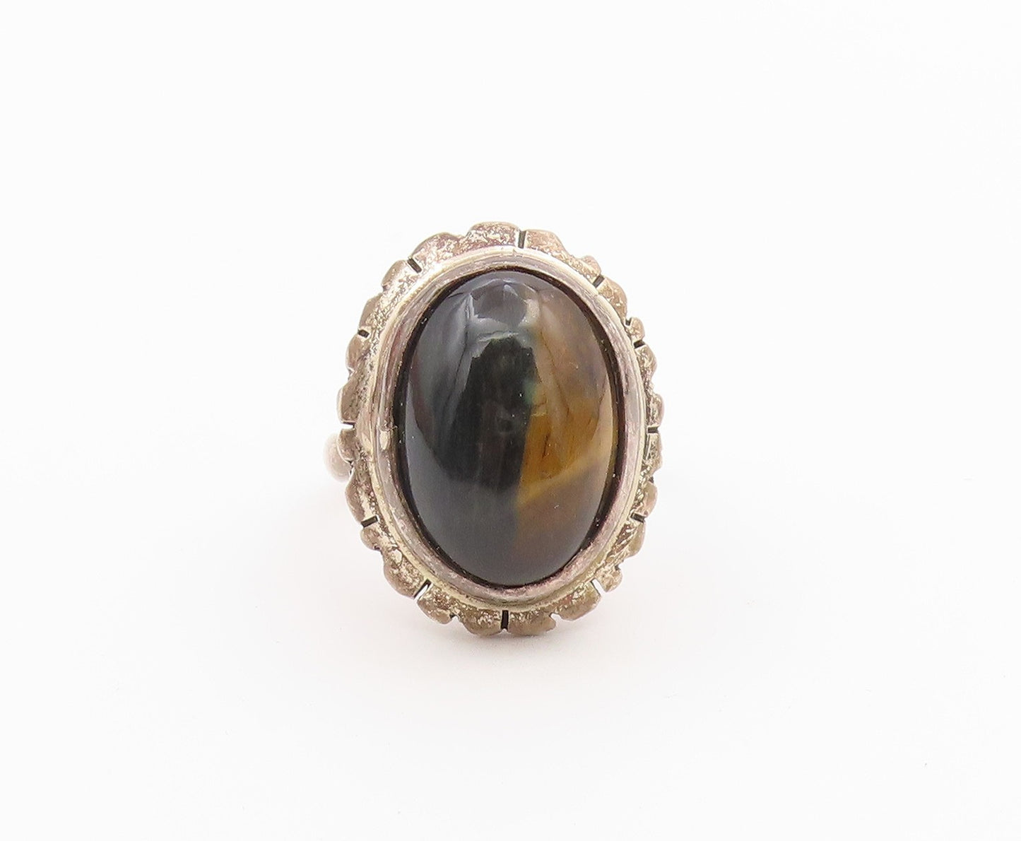 925 Sterling Silver Vintage Ring Tiger's Eye Statement Band  Sz 7.5  RG36481