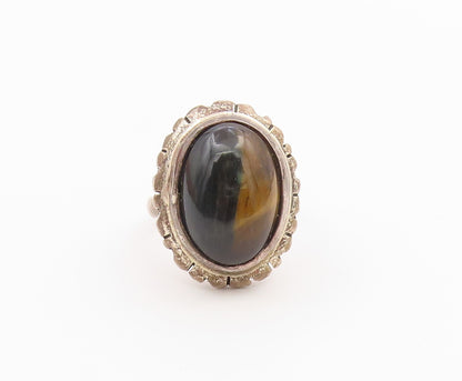 925 Sterling Silver Vintage Ring Tiger's Eye Statement Band  Sz 7.5  RG36481