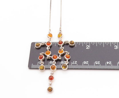 925 Sterling Silver Vintage Necklace Multi Stone Amber Classic Link Chain NE4630