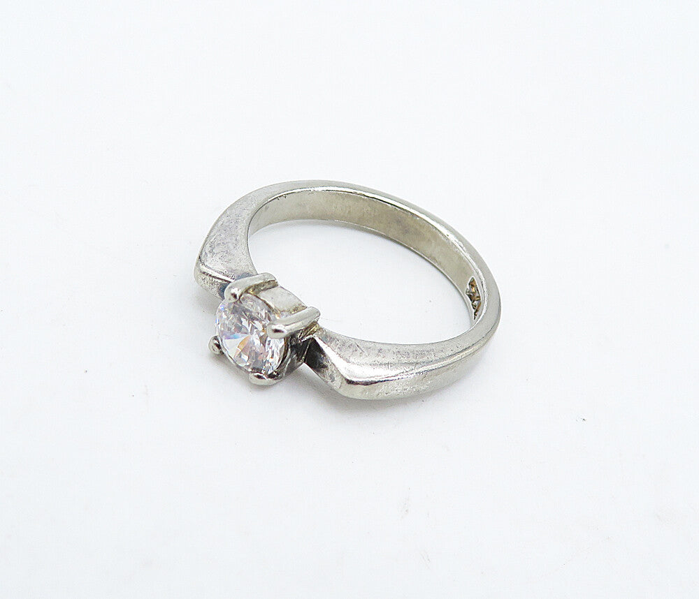 925 Sterling Silver  Vintage Cubic Zirconia Shiny Solitaire Ring Sz 6  RG4790