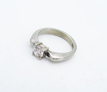 925 Sterling Silver  Vintage Cubic Zirconia Shiny Solitaire Ring Sz 6  RG4790