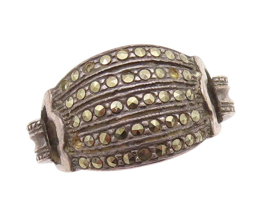 925 Sterling Silver Vintage Ring Antique Dark Tone Marcasite Bands Sz 8  RG33101