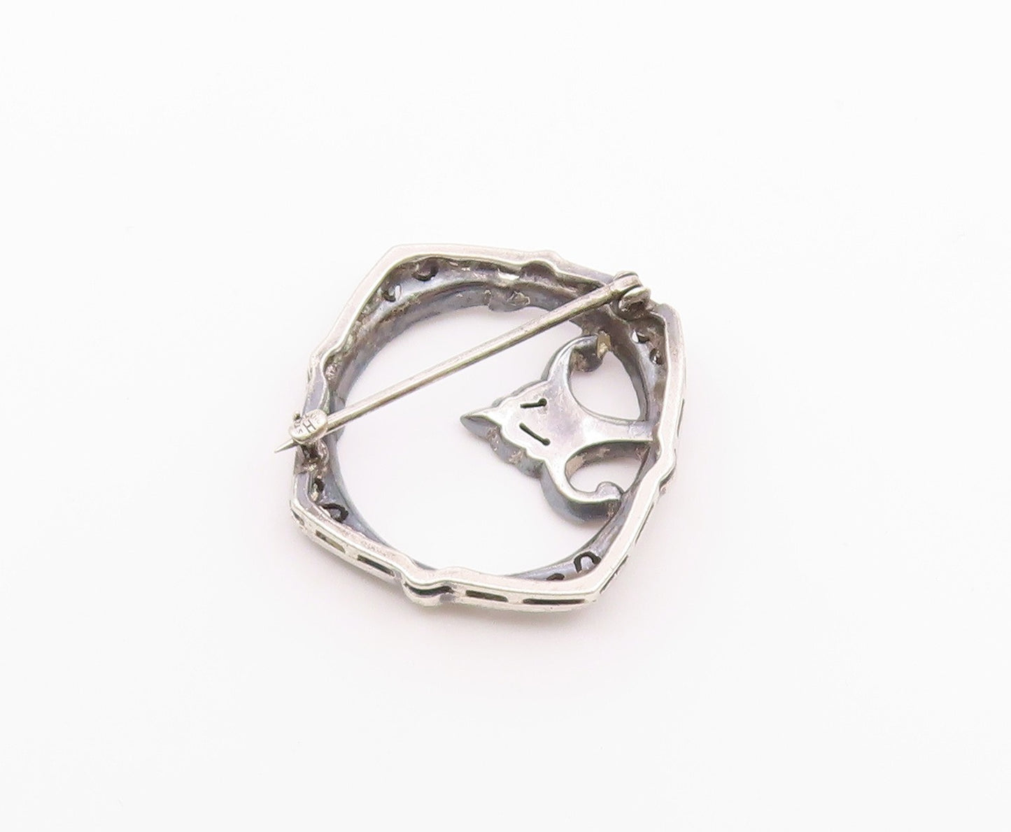 925 Sterling Silver Vintage Antique Open Floral Motif Topaz Brooch Pin  BP9849