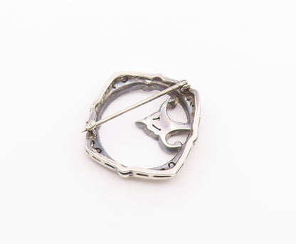 925 Sterling Silver Vintage Antique Open Floral Motif Topaz Brooch Pin  BP9849