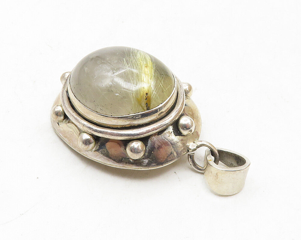 925 Sterling Silver  Vintage Cabochon Cut Quartz Round Drop Pendant  PT7584