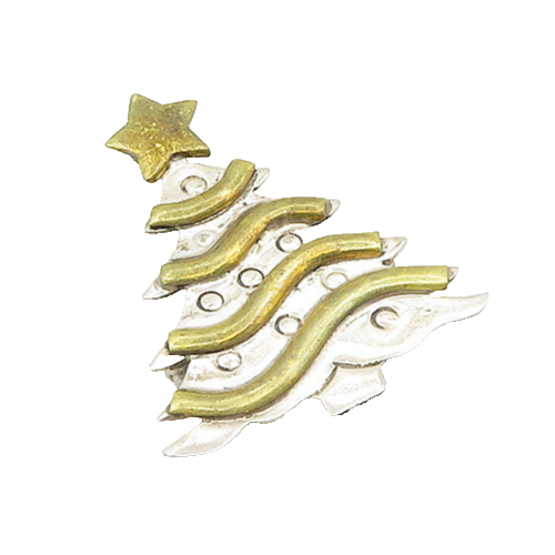 MEXICO 925 Sterling Silver  Vintage Two Tone Christmas Tree Brooch Pin  BP7404