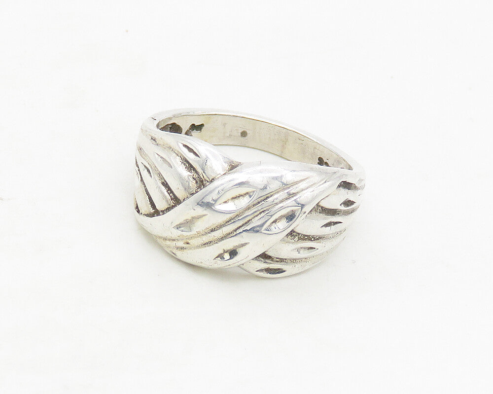 925 Sterling Silver  Vintage Shiny Diamond Cut Detail Band Ring Sz 6.5 RG17296
