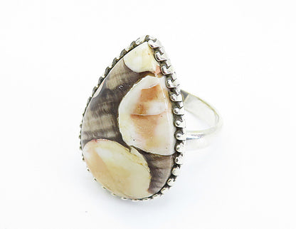 925 Sterling Silver  Pear Shaped Spotted Jasper Cocktail Ring Sz 9  RG8194