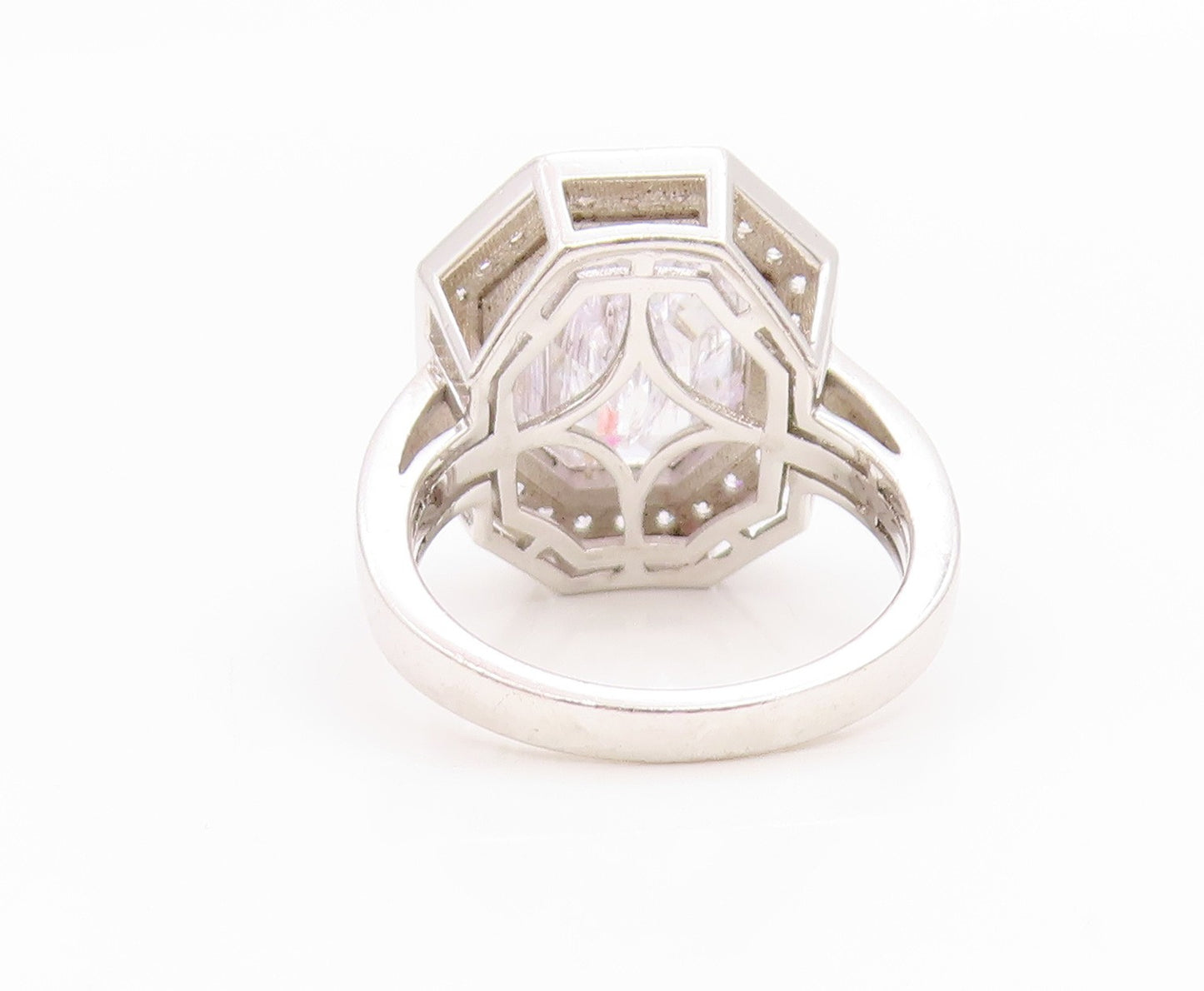 925 Sterling Silver Vintage Ring CZ Halo Geometric Octagon Band  Sz 7  RG35769