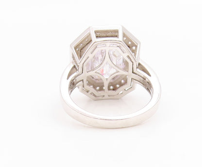 925 Sterling Silver Vintage Ring CZ Halo Geometric Octagon Band  Sz 7  RG35769