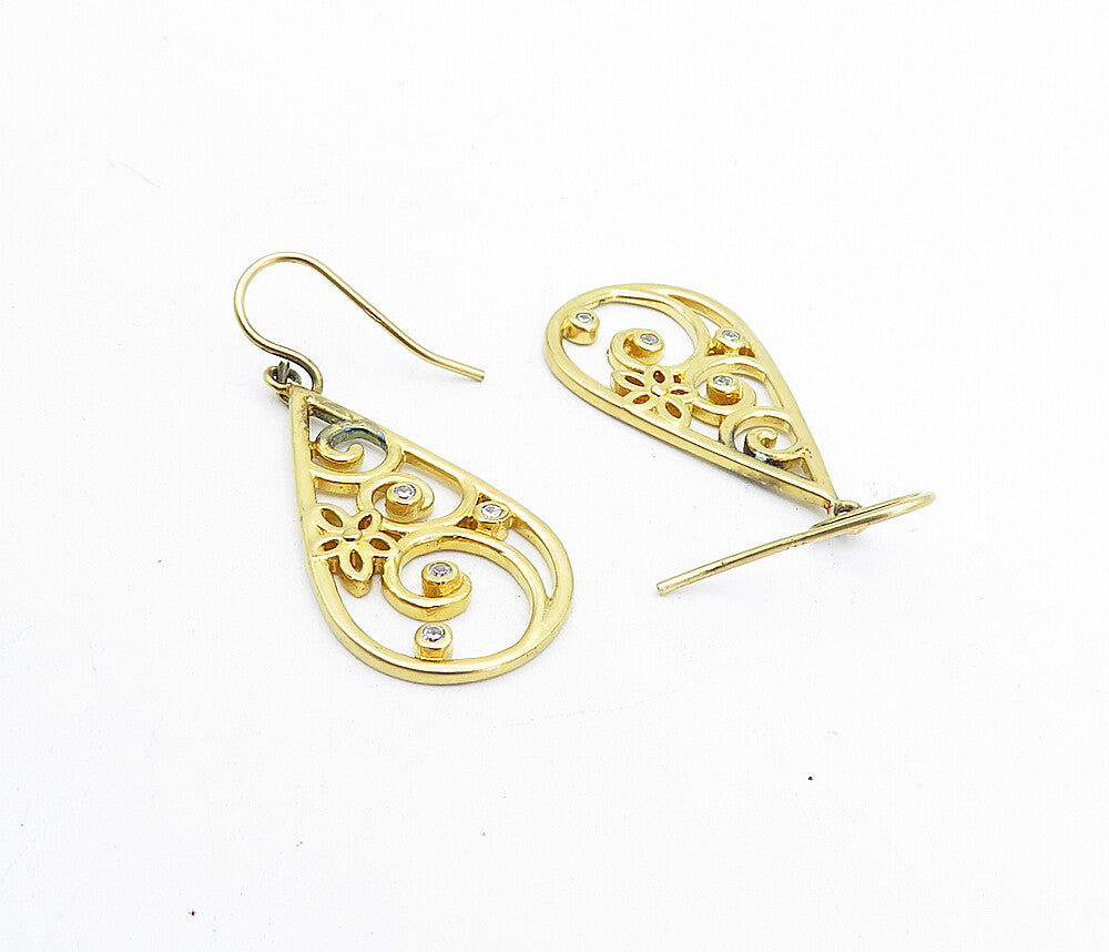 925 Sterling Silver  Topaz Gold Plated Open Swirl Tear Drop Earrings  EG2338