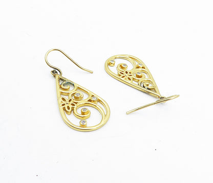 925 Sterling Silver  Topaz Gold Plated Open Swirl Tear Drop Earrings  EG2338