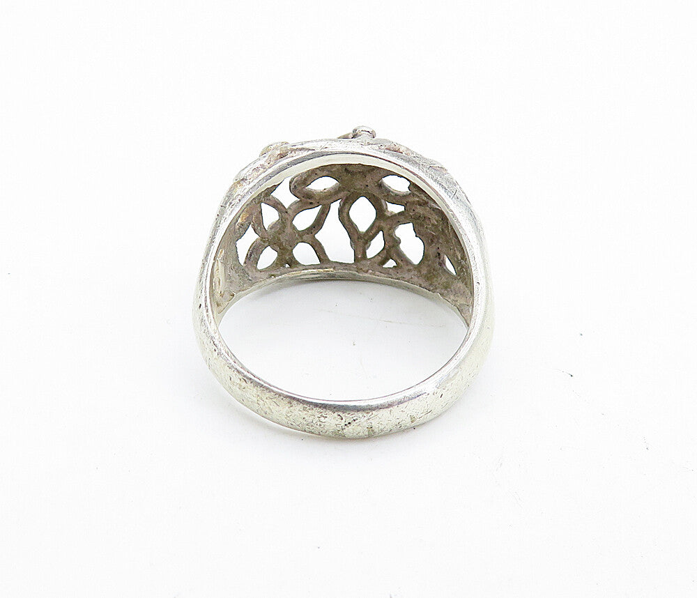 925 Sterling Silver  Vintage Open Flowers Motif Dome Band Ring Sz 8.5  RG7084