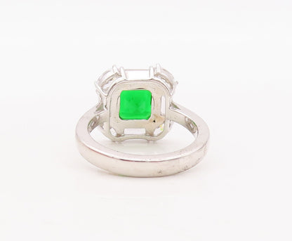 925 Sterling Silver Vintage Ring Square Cut Green & White Topaz  Sz 7  RG29310