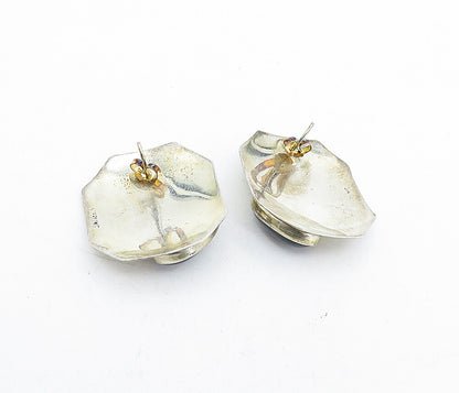 925 Sterling Silver  Vintage Cabochon Cut Black Onyx Octagon Earrings  EG2667