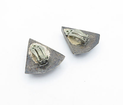 MEXICO 925 Sterling Silver  Vintage Black Onyx Non Pierce Earrings  EG2241