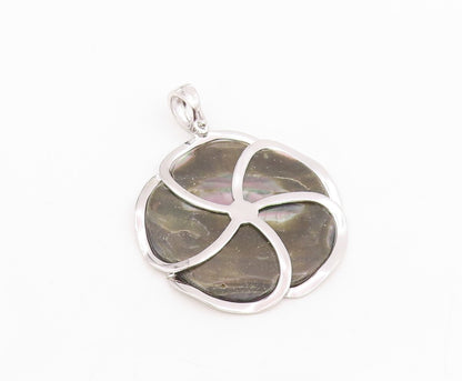 925 Sterling Silver Vintage Pendant Abalone Inlay Modernist Rose Flower  PT25797