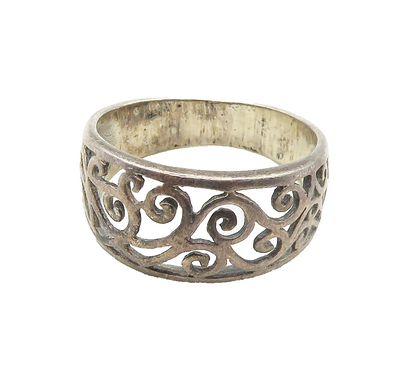 925 Sterling Silver  Vintage Dark Tone Open Swirl Vine Band Ring Sz 8  RG16434
