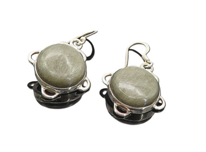 925 Sterling Silver  Vintage Grey Jasper Round Shiny Drop Earrings  EG3467