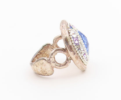 925 Sterling Silver Vintage Ring ISRAEL Multi Gemstone Cluster  Sz 10.5  RG36461