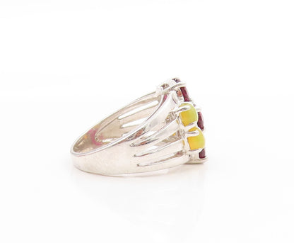 925 Sterling Silver Vintage Ring Amethyst & Opal Cluster Band  Sz 6.5  RG33691