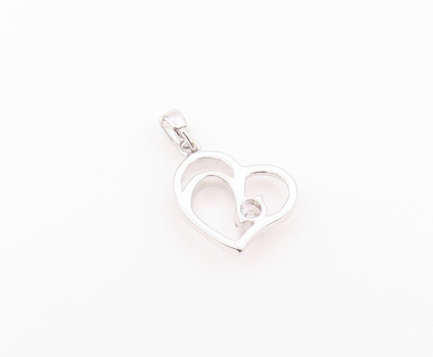925 Sterling Silver  Vintage Single Cubic Zirconia Love Heart Pendant  PT21555