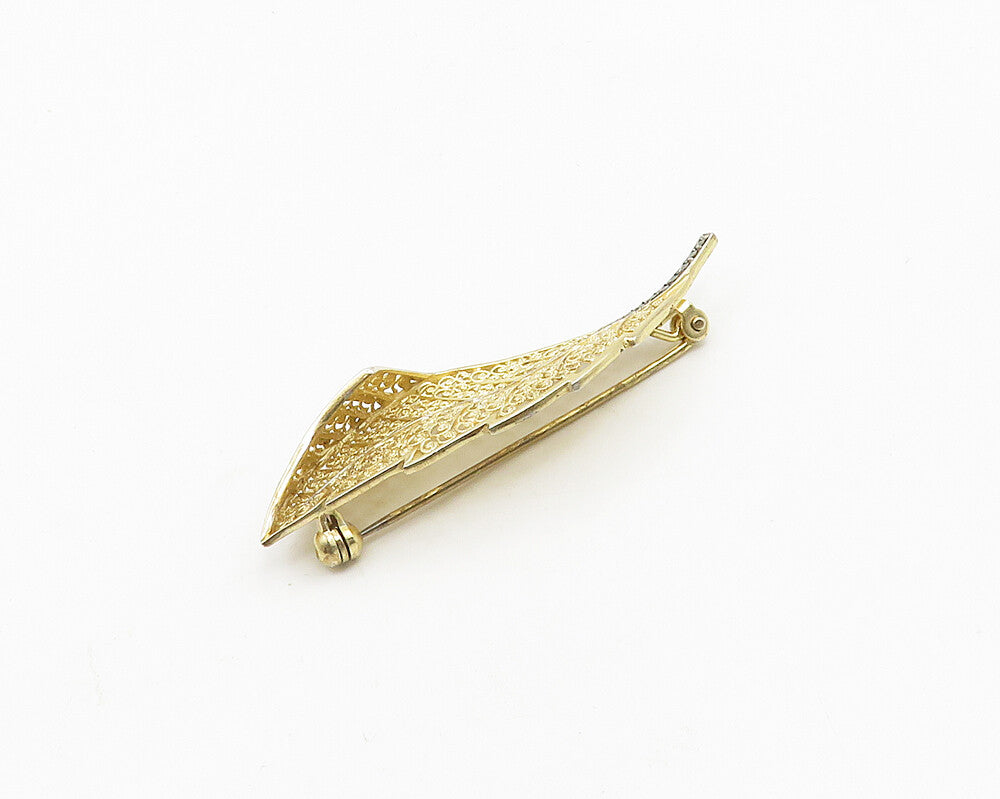 GERMANY 925 Sterling Silver Vintage Gold Plated Floral Leaf Brooch Pin  BP7348