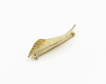 GERMANY 925 Sterling Silver Vintage Gold Plated Floral Leaf Brooch Pin  BP7348