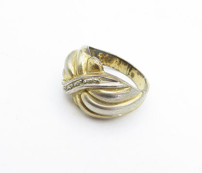 925 Sterling Silver  Vintage Genuine Diamonds Fluted Band Ring Sz 7  RG4390