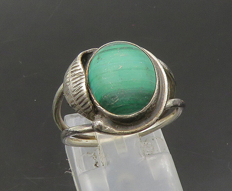 NAVAJO 925 Silver  Vintage Malachite Split Shank Cocktail Ring Sz 6.5  RG22087