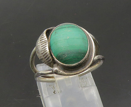 NAVAJO 925 Silver  Vintage Malachite Split Shank Cocktail Ring Sz 6.5  RG22087