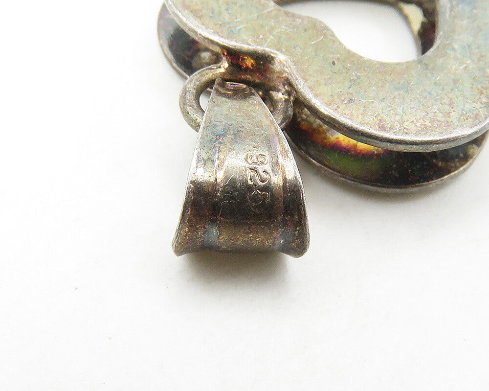 925 Sterling Silver  Vintage Dark Tone Open Love Heart Drop Pendant  PT14242