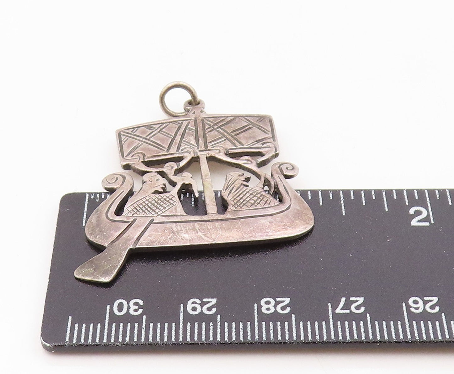 925 Sterling Silver  Vintage People On Boat Dark Tone Drop Pendant  PT9700