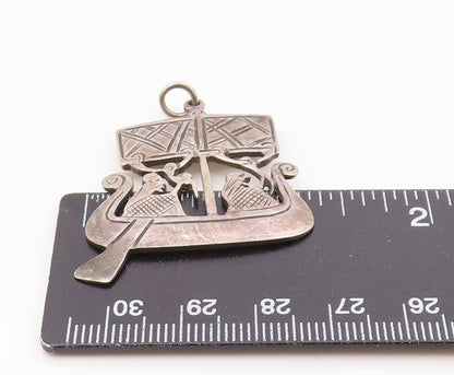 925 Sterling Silver  Vintage People On Boat Dark Tone Drop Pendant  PT9700