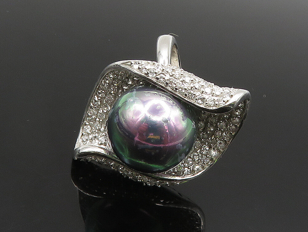 925 Sterling Silver Vintage Wrapped Pearl & Topaz Ring Sz 6 RG24497