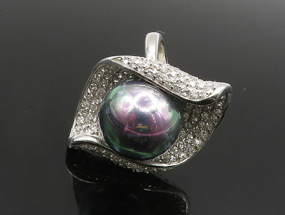 925 Sterling Silver Vintage Wrapped Pearl & Topaz Ring Sz 6 RG24497