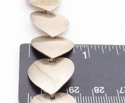 925 Sterling Silver Vintage Necklace MEXICO Solid Love Heart Link Chain  NE4646