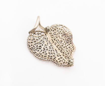 925 Sterling Silver Vintage Brooch Pin Elegant Intricate Openwork Leaf  BP12371
