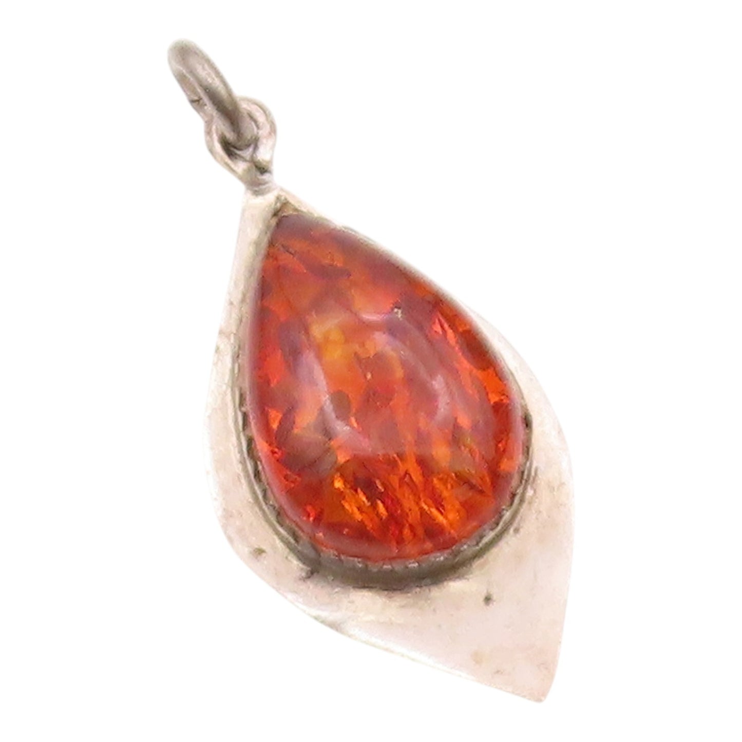 DESIGNER 925 Sterling Silver Vintage Pear Shape Baltic Amber Pendant PT21037
