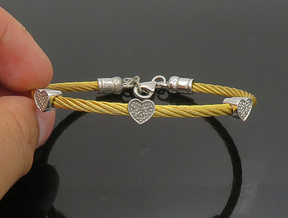 925 Silver  Vintage Genuine Diamonds Love Heart Gold Plated Bracelet  BT9346