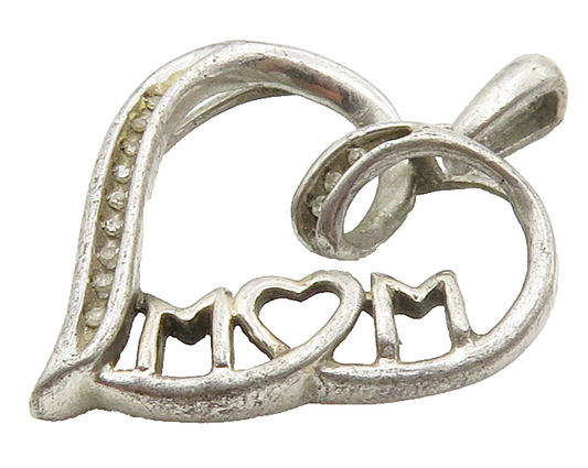925 Sterling Silver  Vintage Genuine Diamonds Mom Love Heart Pendant  PT12438